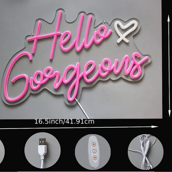“Hello Gorgeous” light up pink LED sign with on off button and USB power supply. - Picture 3 of 6